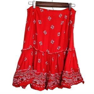 Villarreal Womens Red Banana Ruffle Skirt Size Medium